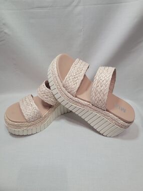 MIA Wedge Slide Sandals - Blush Pink/Cream With Braided Straps